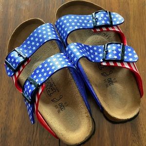 Birkenstock sandals, stars & stripes